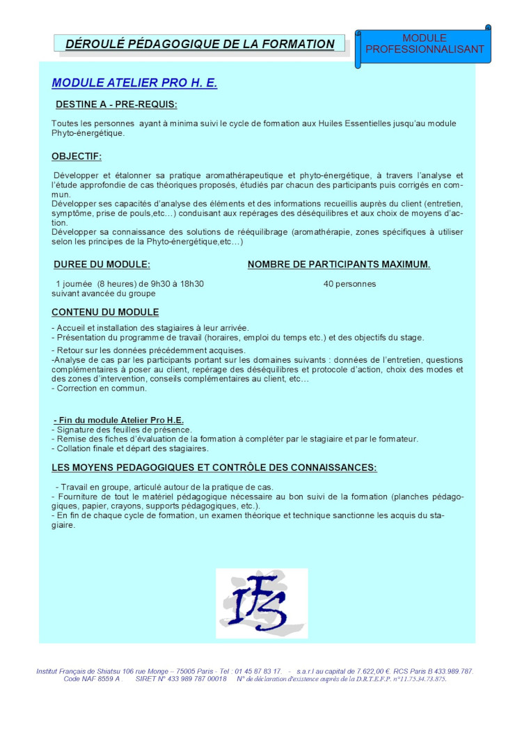 Description du Module Atelier Pro Huiles essentielles