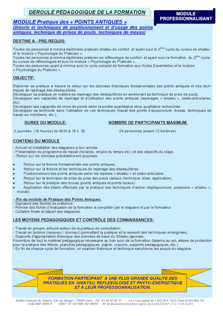 Description du Module Pratique des Points antiques 1