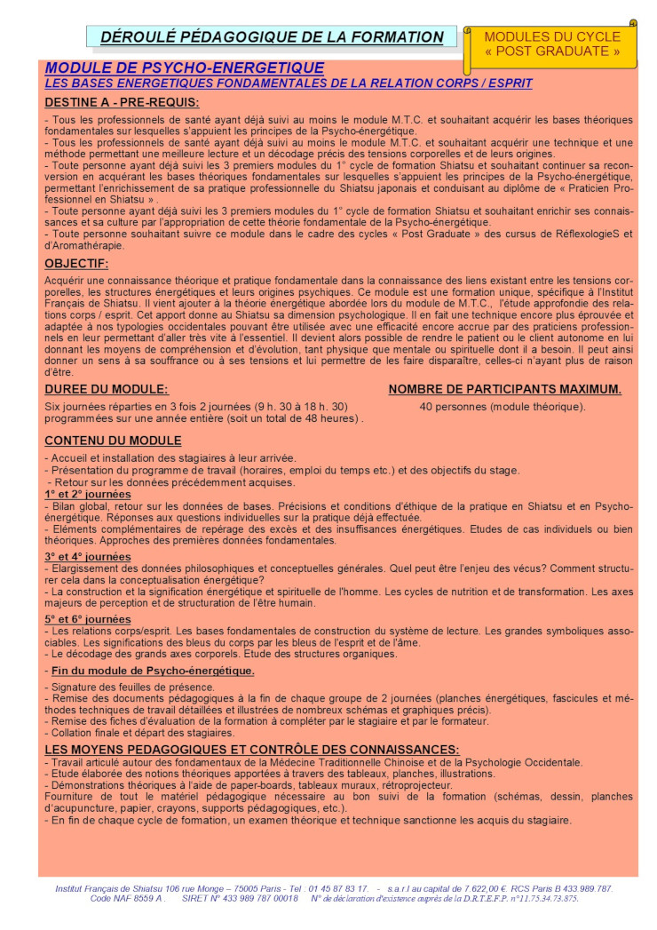 Description du Module de Psycho-Energétique