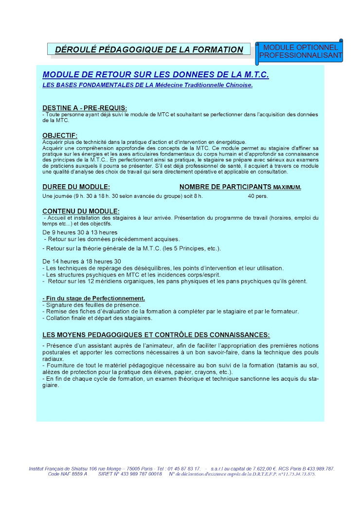 Module de retour sur les données de la M.T.C