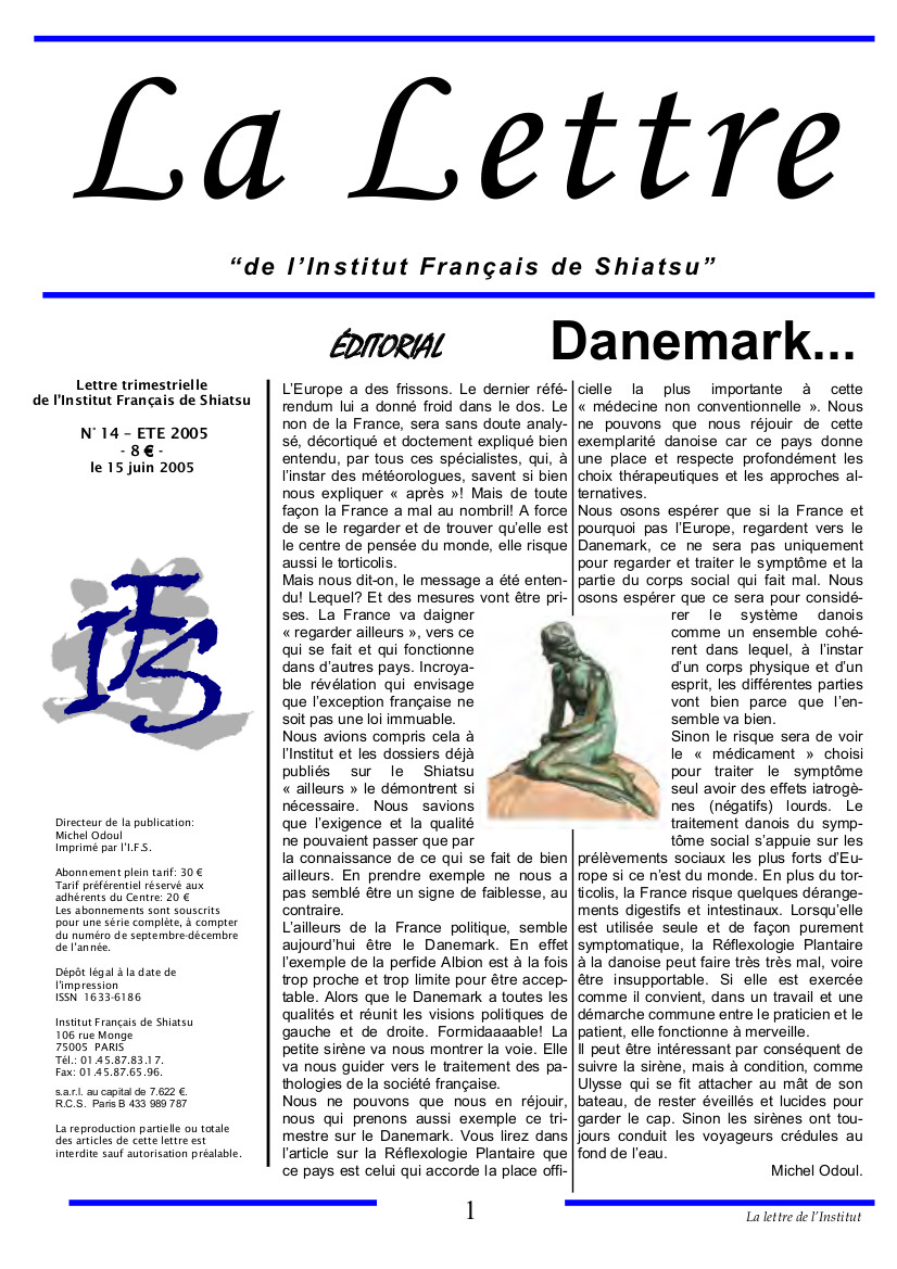 La Lettre de l'Institut Français de Shiatsu, Eté 2005