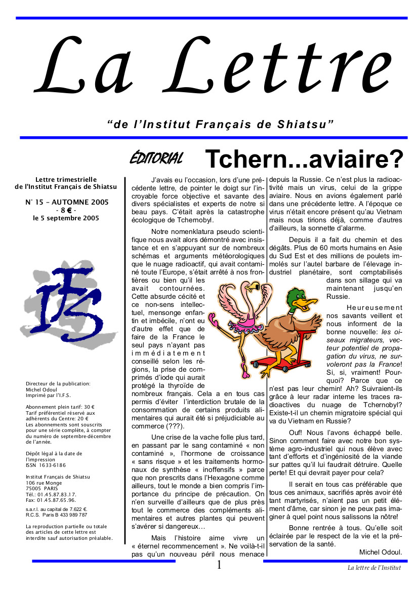 La Lettre de l'Institut Français de Shiatsu, Automne 2005