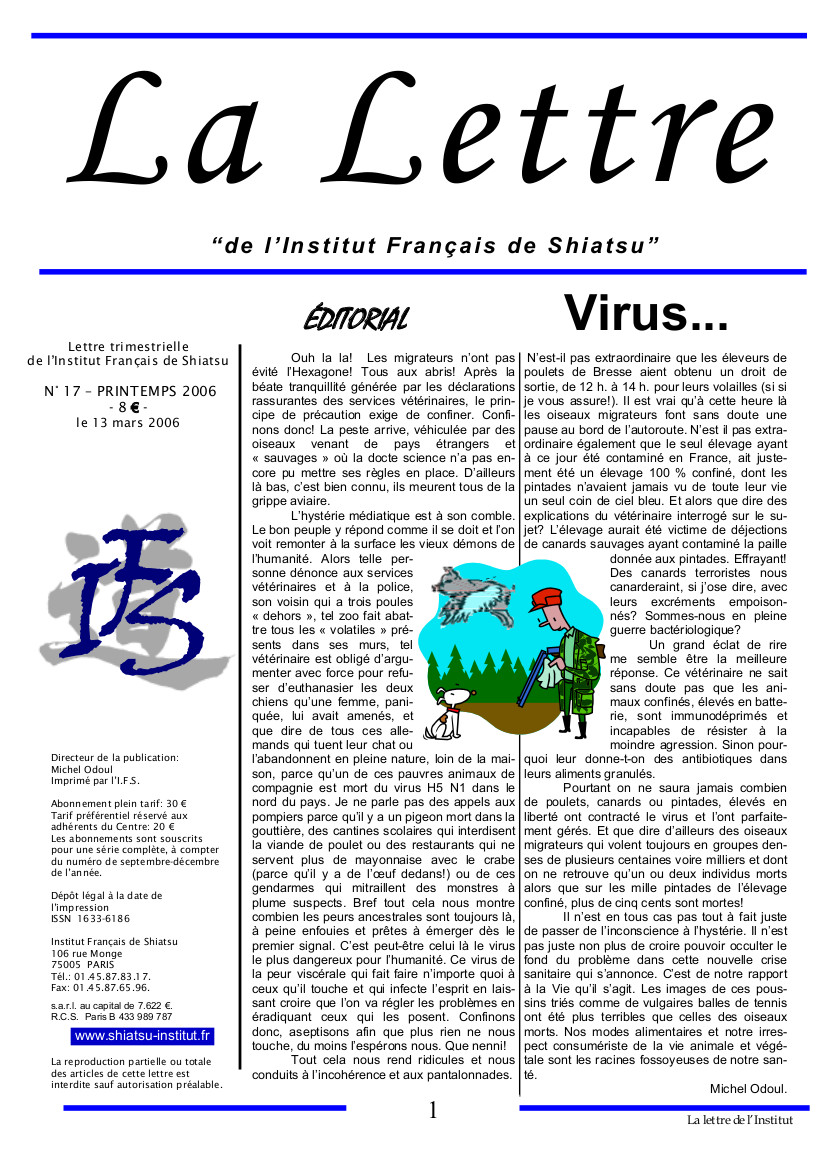 La Lettre de l'Institut Français de Shiatsu, Printemps 2006