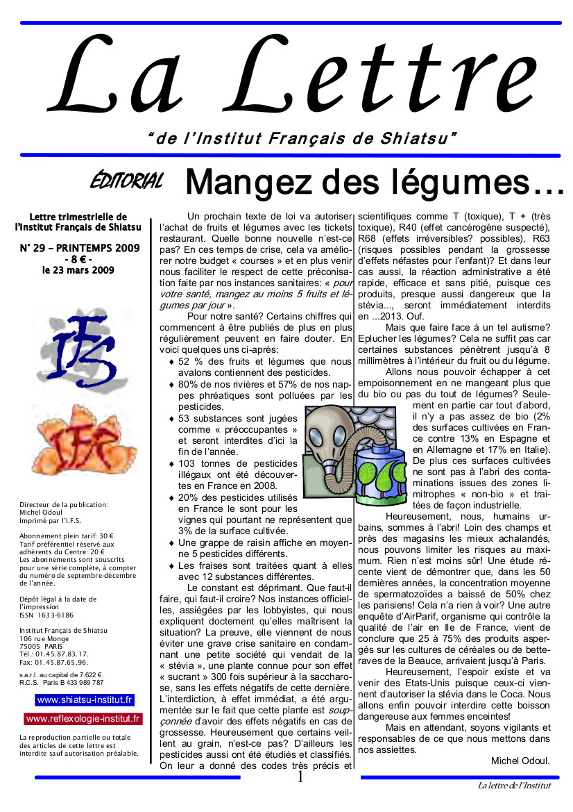 La Lettre de l'Institut Français de Shiatsu, Printemps 2009