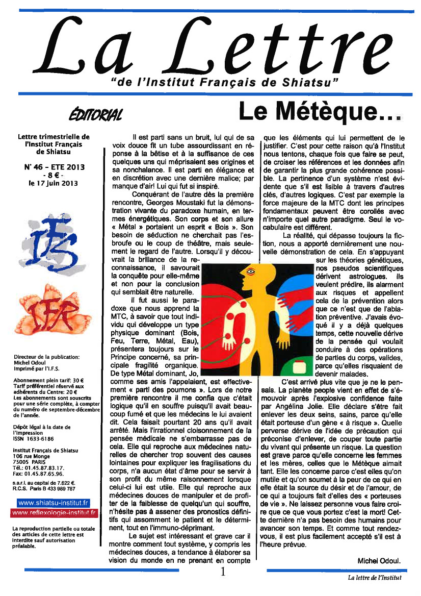 La Lettre de l'Institut Français de Shiatsu, Eté 2013