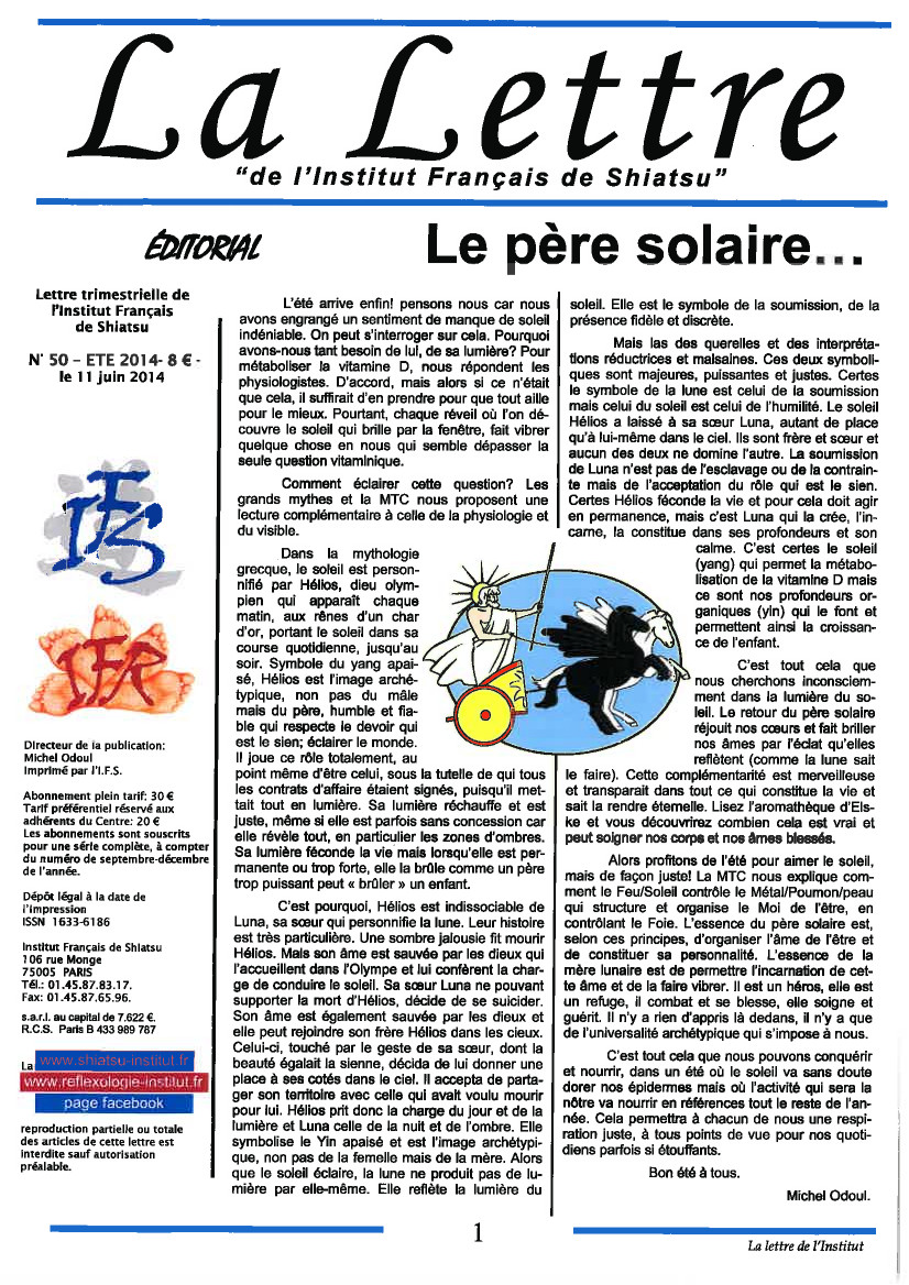 La Lettre de l'Institut Français de Shiatsu, Eté 2014