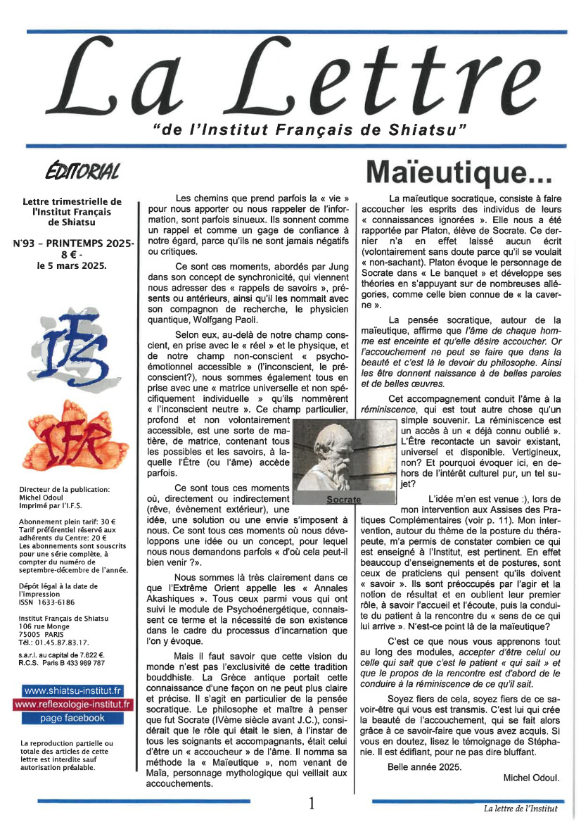 La Lettre de l'Institut Français de Shiatsu, Printemps 2025