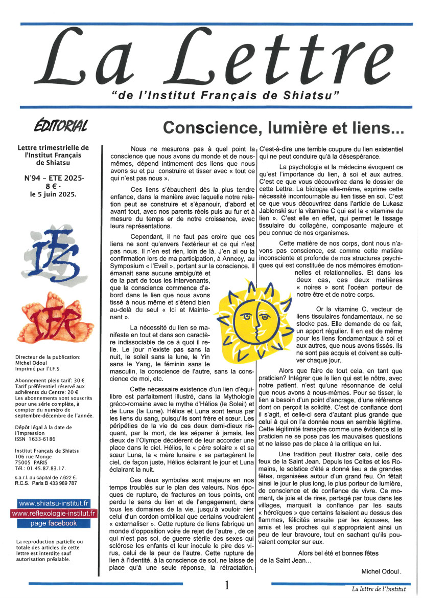La Lettre de l'Institut Français de Shiatsu, Eté 2025