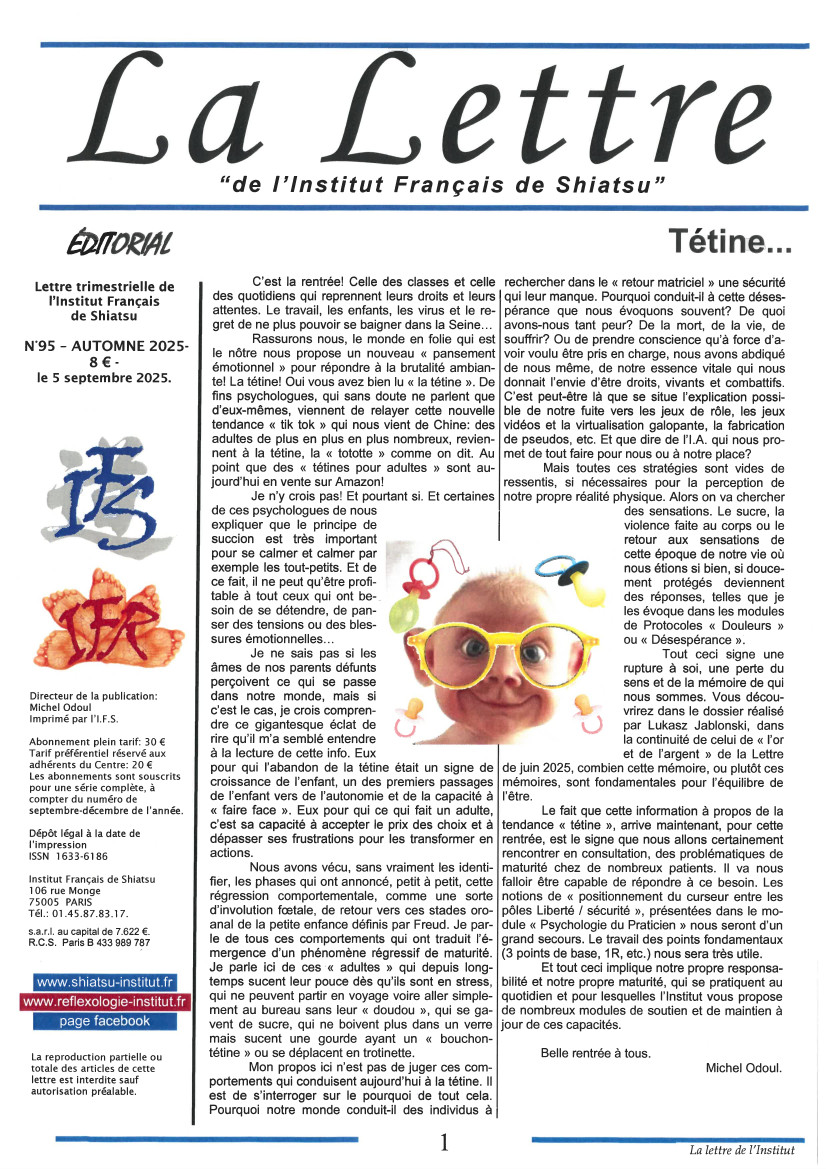 La Lettre de l'Institut Français de Shiatsu, Automne 2025