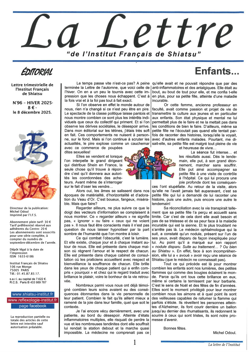 La Lettre de l'Institut Français de Shiatsu, Hivere 2025