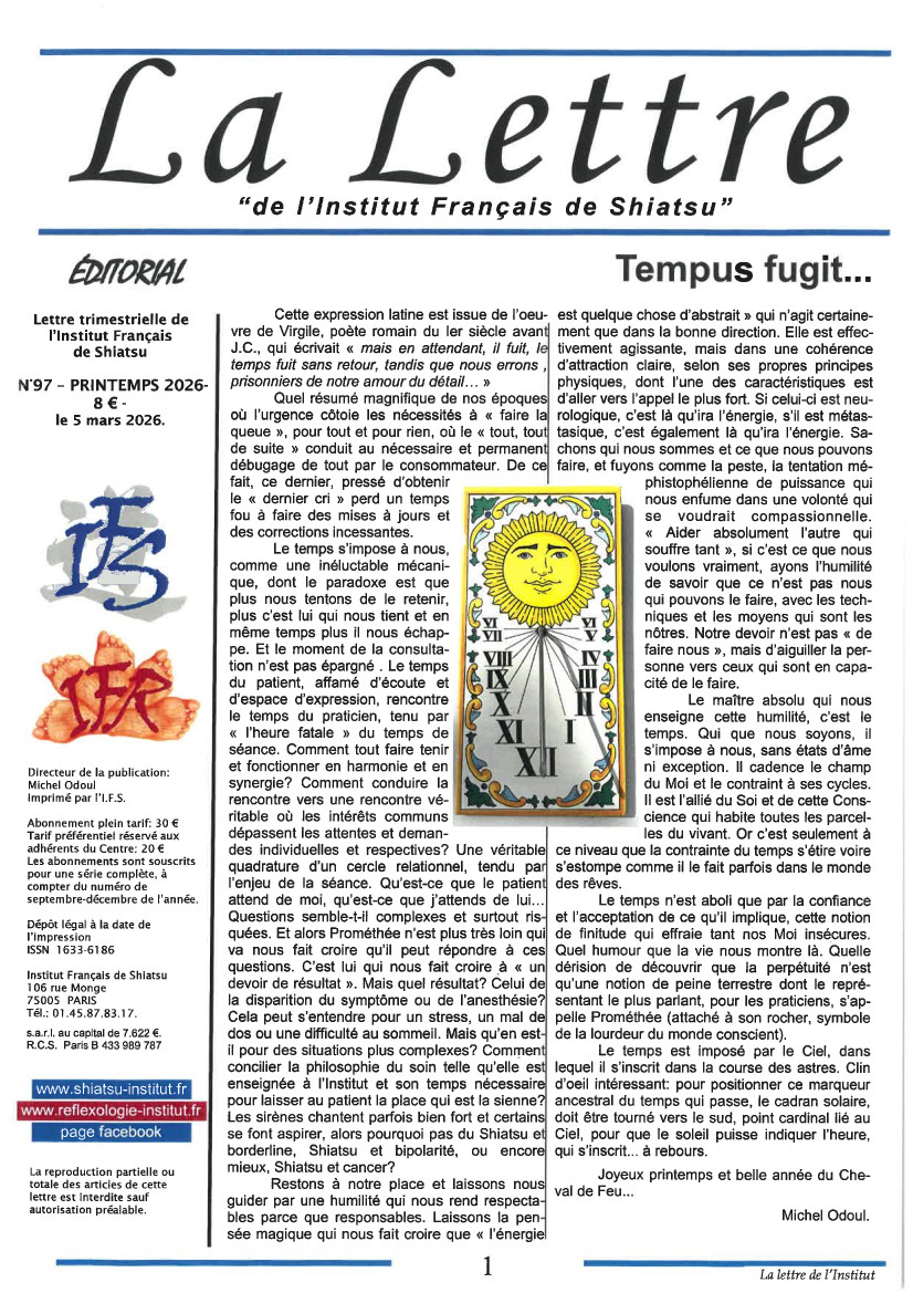 La Lettre de l'Institut Français de Shiatsu, Printemps 2026