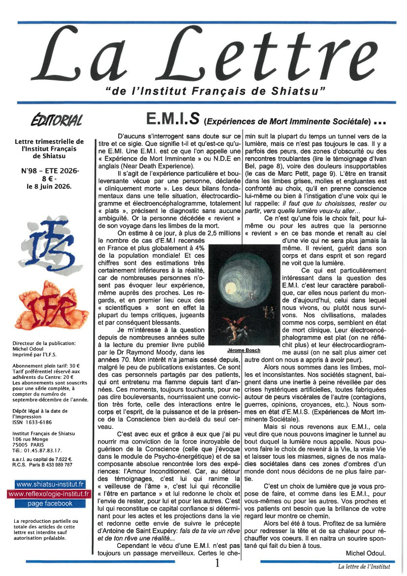 La Lettre de l'Institut Français de Shiatsu, Eté 2026