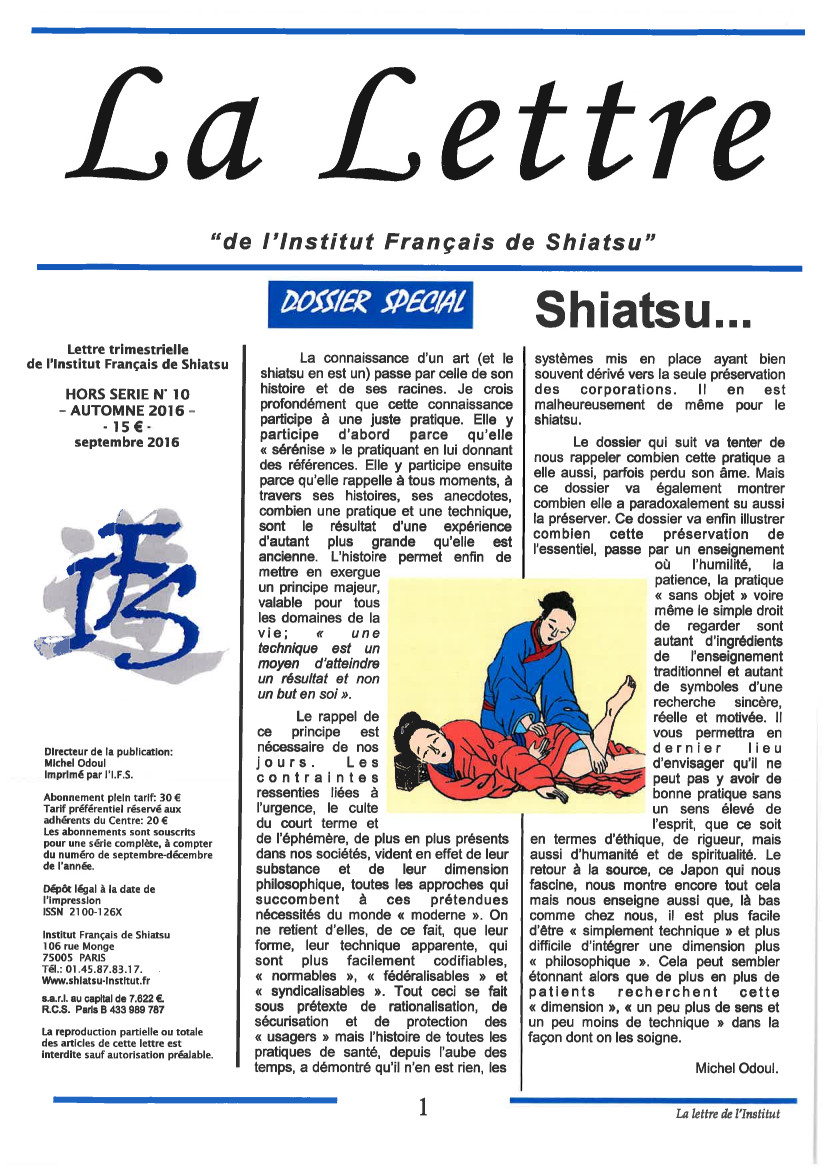 La Lettre de l'Institut Français de Shiatsu, Hors serie Shiatsu au Japon