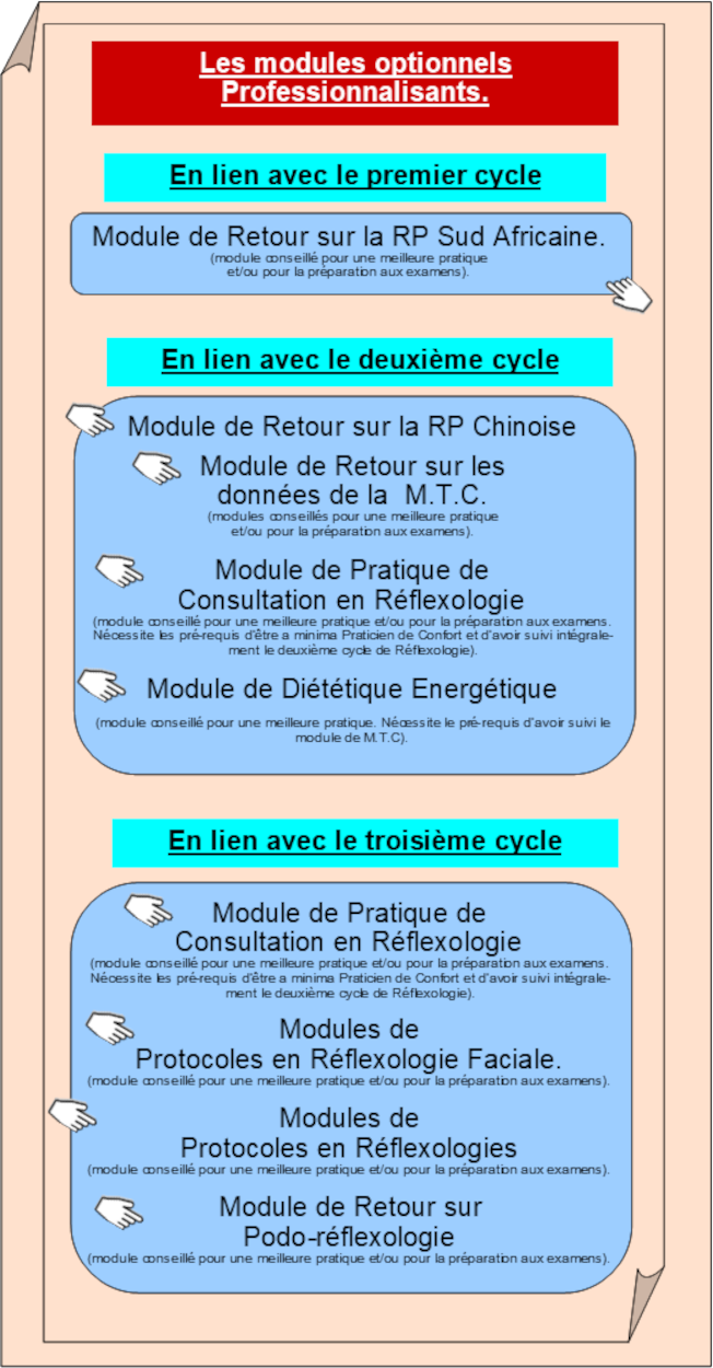 Cycle Réflexologie, les modules professionnalisants