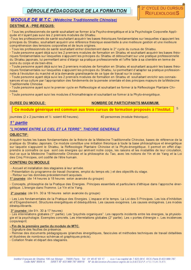 Description du Module de Médecine Traditionnelle Chinoise