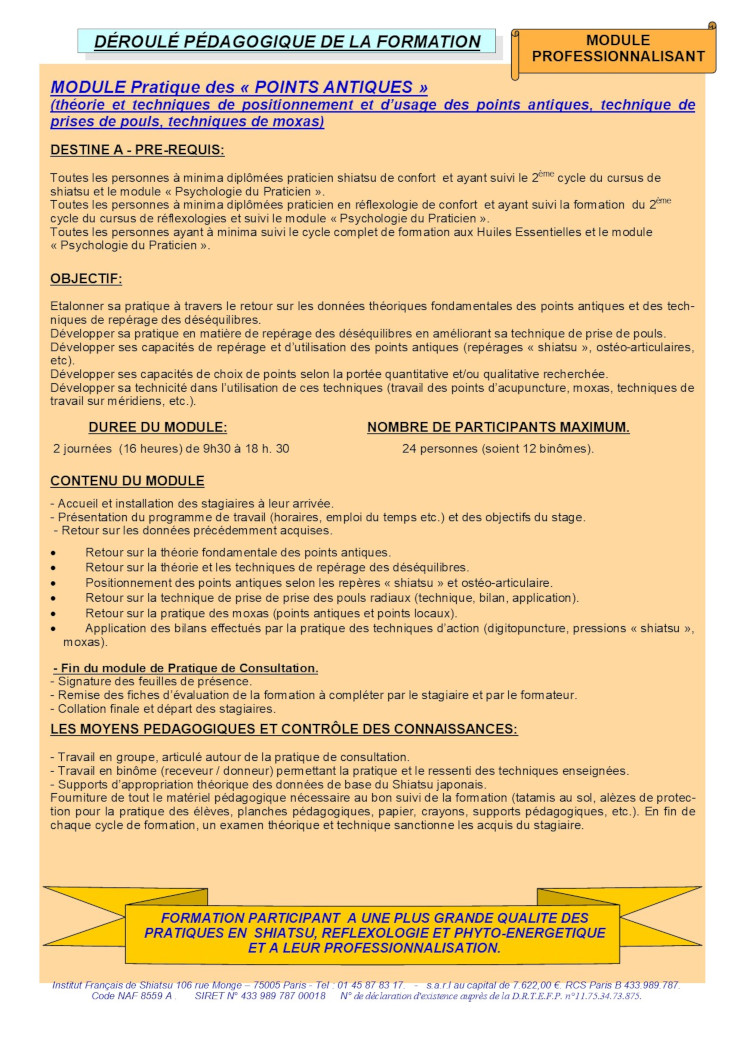 Description du Module Pratique des Points antiques