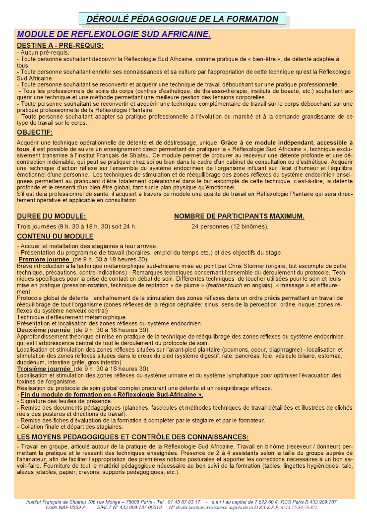 Module de Réflexologie sud-africaine