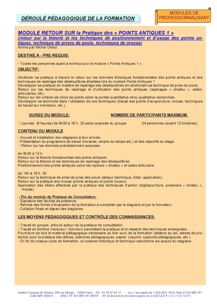 Description du Module Retour sur Points Antiques 1
