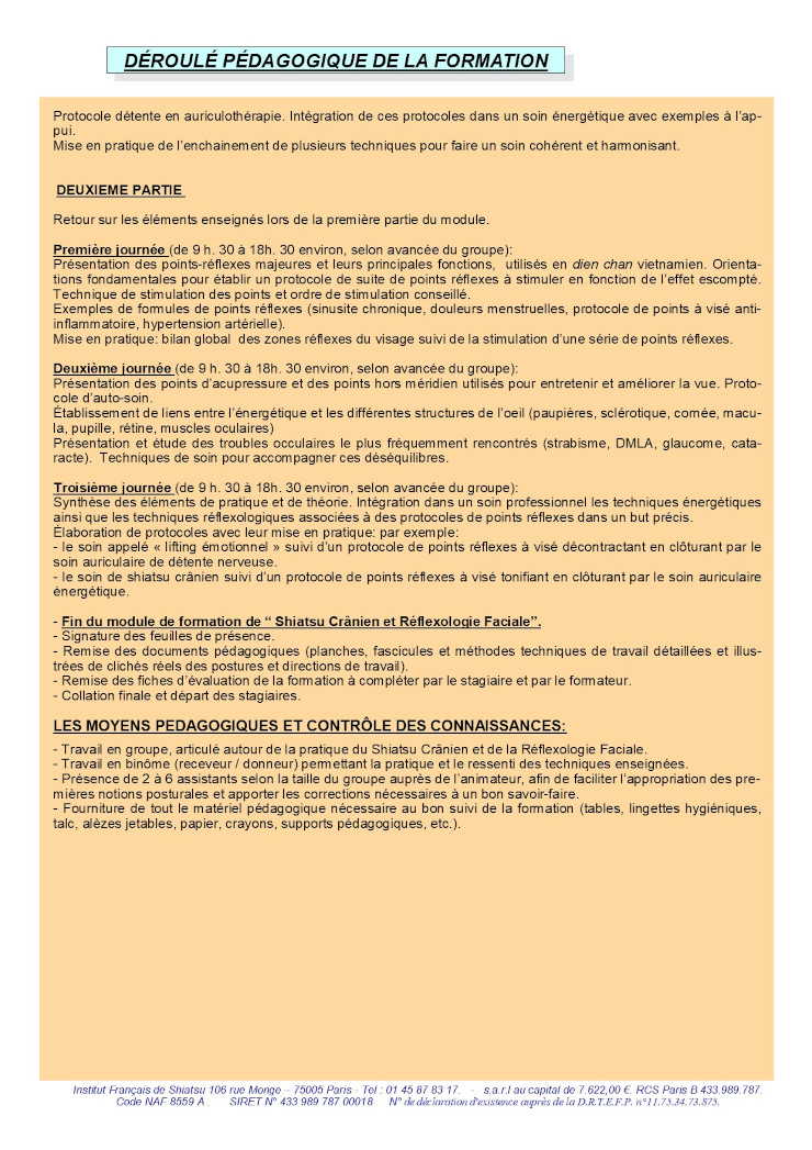 Description du Module de Shiatsu crânien et de Réflexologie Faciale, part 2