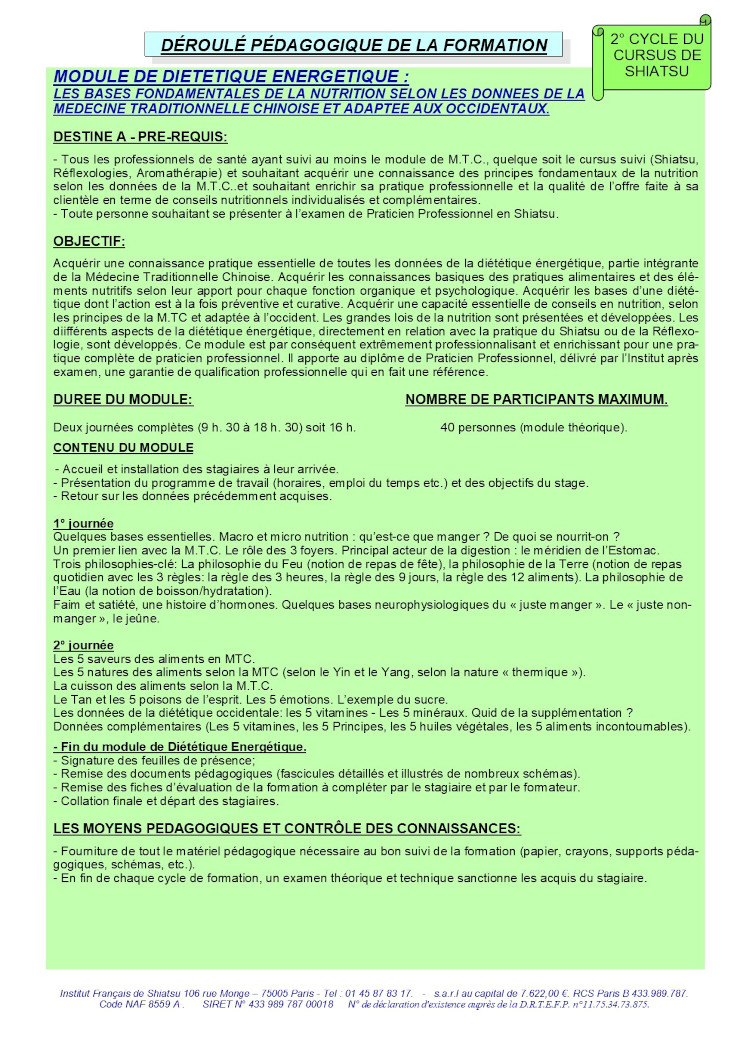 Description du Module de Diététique énergétique chinoise