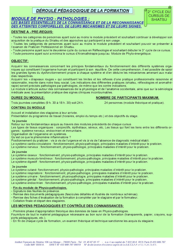 Description du Module de Physio - Pathologies