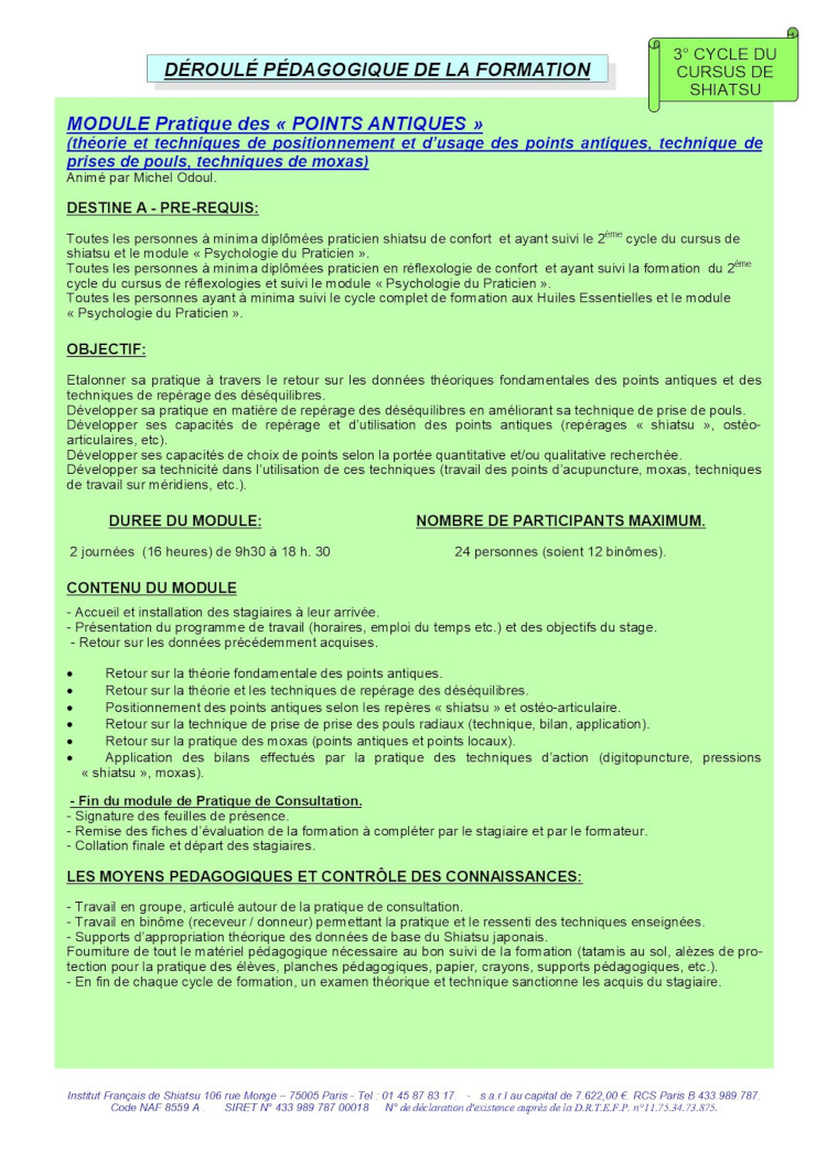 Description du Moodule Pratique des Points antiques 1