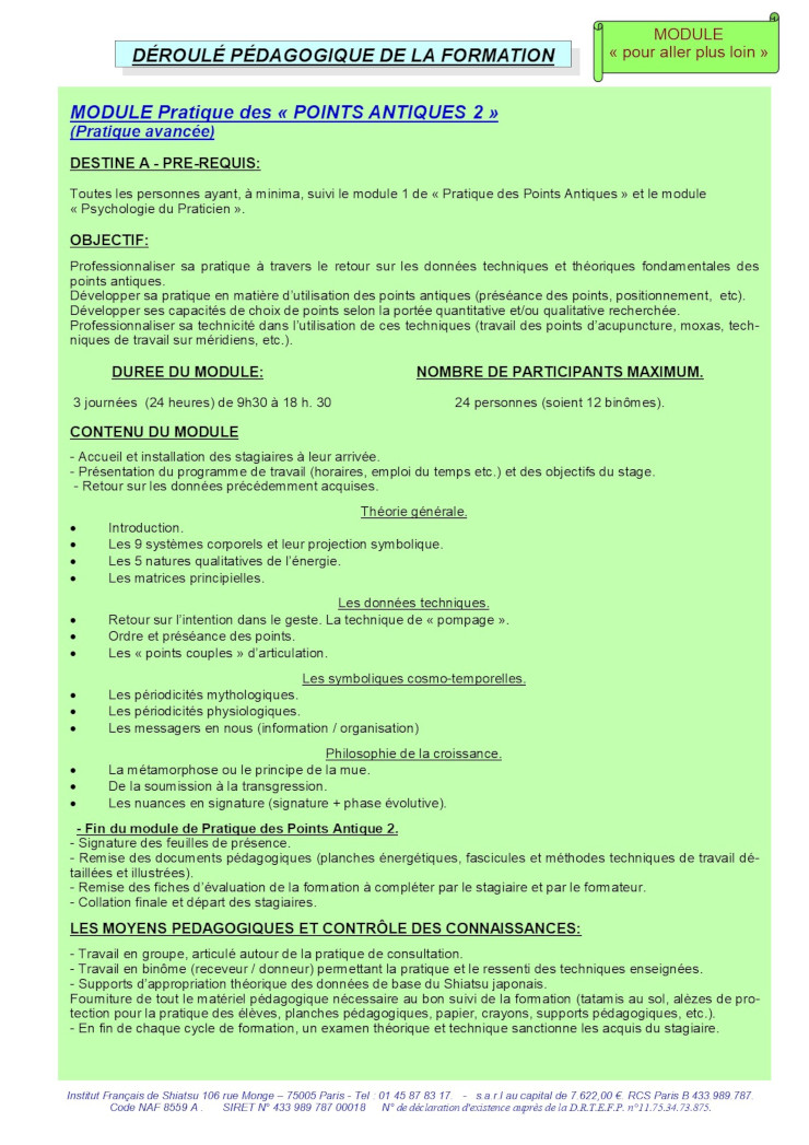 Description du Module Pratique des Points Antiques 2