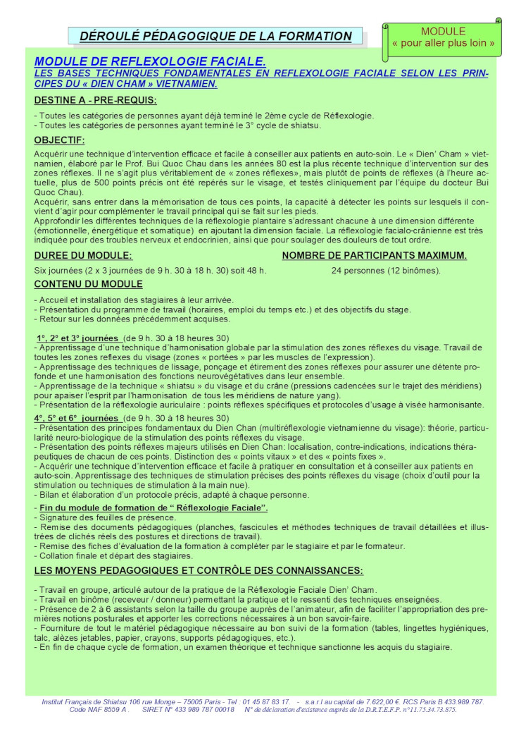 Description du Module de Réflexologie Faciale