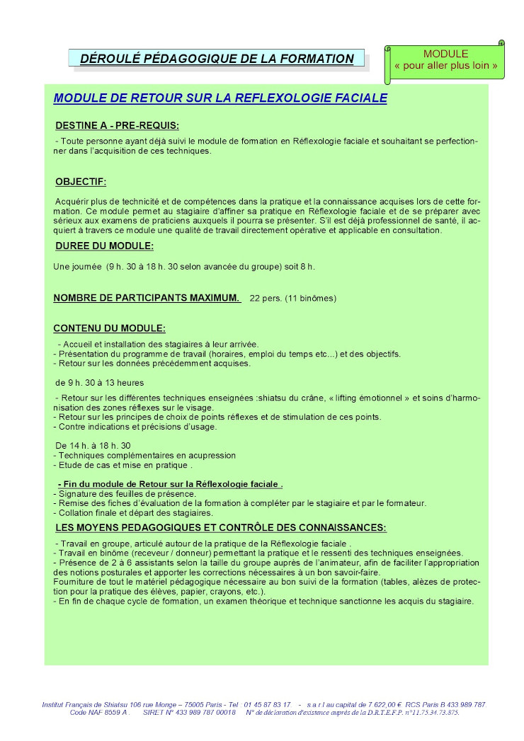 Description du Module de Retour en Réflexologie Faciale