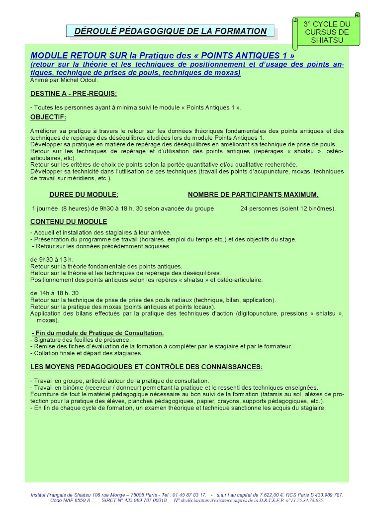Description du Module de Retour Points Antiques 1