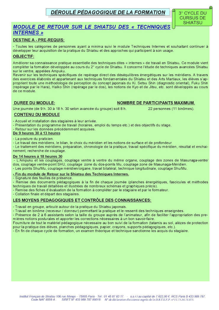Description du Module de Retour sur le Shiatsu des techniques internes
