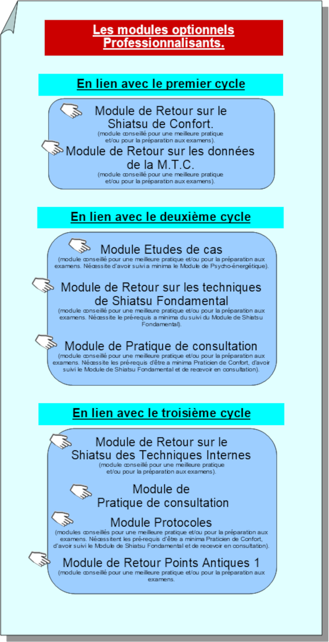 Cycle Shiatsu, les modules professionnalisants